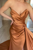 Mermaid off-shoulder sweetheart floor-length multi-layered sleeveless backless side train high slit ball gown HZ1023