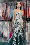 Mermaid Spaghetti Straps Lace Tulle Prom Dress HZ1023
