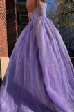 Spaghetti Straps Sparkly Lilac A Line Prom Dresses Sequin Evening Dress HZ1023