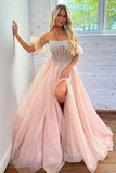 A Line Strapless Blush Corset Organza Prom Dress HZ1023