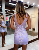 Deep V-Neck Homecoming Dresses With Applique HZ1023