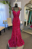 Sequin Split Neck Mermaid Long Prom Dress HZ1023