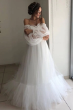 Lavender Off-the-Shoulder A-line Long Tulle Dress HZ1023
