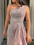 Sexy One-Shoulder Sequined Split-Side Ruffled Empire Evening Maxi Dress HZ1023