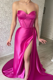 Elegant fuchsia sweetheart long ball gown with slit and ruffles HZ1023
