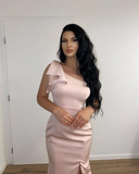 Long Pink Simple One Shoulder Split Mermaid Prom Dress HZ1023