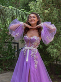 Gorgeous Rhinestone Floral Tulle A-line Prom Dresses Gowns HZ1023