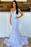 Sparkle Evening Dresses,Mermaid Fuchsia Sequins Long Formal Dress HZ1023