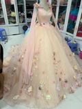 Gorgeous floral applique exquisite long sleeve sleeping beauty wedding dress evening gown ball gown HZ1023