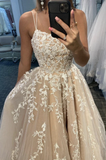 Appliqued Tulle Prom Dresses A-line Spaghetti Straps Gowns HZ1023