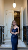 Navy Blue Simple Elegant Satin Prom Dress Long Party Dress Formal Evening Dress HZ1023