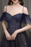 Purple sweetheart neck tulle long ball gown evening dress HZ1023