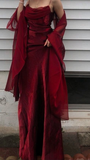 Burgundy vintage elegant a-line spaghetti strap sleeveless long formal floor-length ball gown prom dress evening gown party dress HZ1023