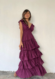 Deep V neck maxi dress Open back prom dress HZ1023