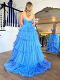 Strapless A-Line Tiered Crinkled Tulle Prom Dress HZ1023