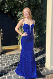 Blue Sequins Prom Dresses Long Party Dress Formal Dress HZ1023
