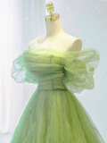 Green A line tulle long prom dress, green tulle formal evening dress HZ1023