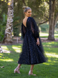 V neck tulle a line Prom Dresses sequins evening dress HZ1023