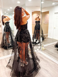 A Line Strapless Tulle Lace Prom Dress HZ1023