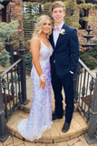 Sparkly White Sequins V-Neck Mermaid Long Prom Dress,Party Gown HZ1023