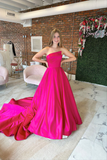 Prose Red Satin Strapless A Line Prom Dress HZ1023