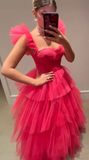 Pink elegant cute A-line long tiered ball gown fashionable evening dress HZ1023