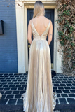Plunging V-Neck Pleated Long Prom Dress HZ1023