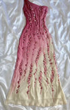 Pink fashion elegant one shoulder gradient beaded A-line long ball gown evening dress HZ1023