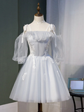 Gray tulle lace short prom dress, gray tulle homecoming dress HZ1023