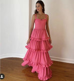 Pink a line layered prom dress birthday party dress HZ1023