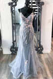 Elegant Mermaid Grey Prom Dress with Embroidery HZ1023