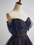 Purple Gradient Tulle Long Prom Dress, Beautiful A-Line Evening Party HZ1023