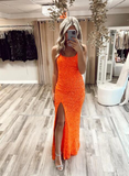 Mermaid Glitter Orange Sequin Long Prom Dress HZ1023
