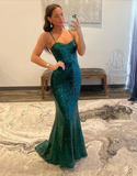 Mermaid Spaghetti Straps Sequin Prom Dress HZ1023