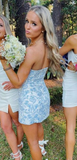Blue floral elegant cute short bodycon homecoming dress prom dress party dress HZ1023