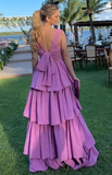 Backless Purple A Line Layered Prom Dress HZ1023