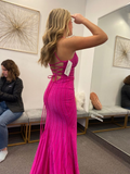Fuchsia Straps Mermaid Long Party Dress with Slit HZ1023
