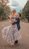 Princess A-Line Floral Corset Long Prom Dress with Balloon Sleeves HZ1023