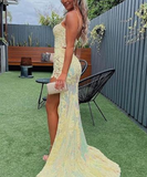 Mermaid V-neck Sequined Sweep Train Prom Dresses With Split HZ1023