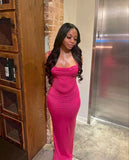 Pink simple elegant party dress women long evening ball gown HZ1023
