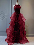 Burgundy/Black Shiny Bodycon Sequined Long Elegant Ball Gown Evening Dress HZ1023