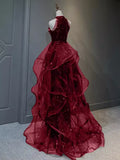 Burgundy/Black Shiny Bodycon Sequined Long Elegant Ball Gown Evening Dress HZ1023