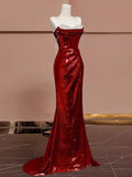Burgundy gorgeous shiny sexy mermaid sequins long elegant floor-length ball gown evening dress HZ1023