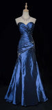Navy Blue Vintage Fashion Exquisite Beading Long Satin Floor Length Ball Gown Evening Dress HZ1023