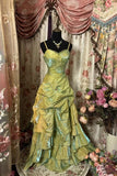 Green gorgeous retro exquisite beaded elegant long satin ball gown evening dress graduation dress adult ceremony brother HZ1023