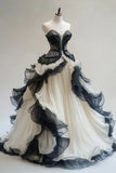 Black white vintage elegant Delicate lace long tulle prom dress evening gown graduation party dress wedding dress HZ1023