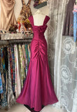 Pink Vintage Fashion Long Pleated Mermaid Slim Floor Length Satin Evening Gown Ball Gown HZ1023