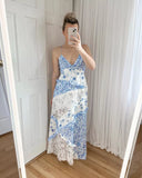 Blue Elegant Floral Delicate Lace Long Ball Gown Birthday/Garden Party Dress Evening Dress Prom Dress Holiday Date Night Dress HZ1023