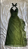 Green shiny elegant strap gradient long chiffon ball gown prom dress evening dress party dress HZ1023