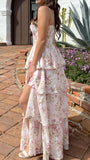 Floral Fashion Elegant Spaghetti Strap Long Chiffon Tulle Ball Gown Evening Dress Garden Party Dress Graduation Dress Prom Dress Wedding Guest Party Dress HZ1023